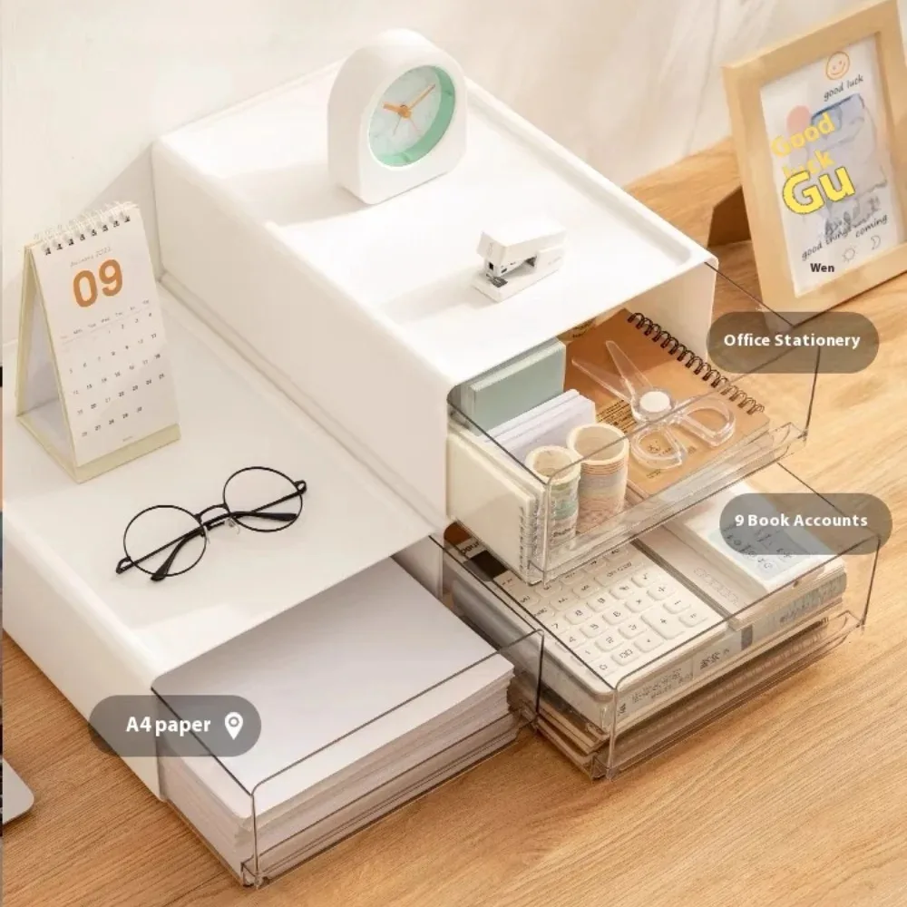 File Storage Boxs Drawer-type Office Desktop Organizer Stackable For Cosmetic Desk Organizer Transparent Stationery Storage Box