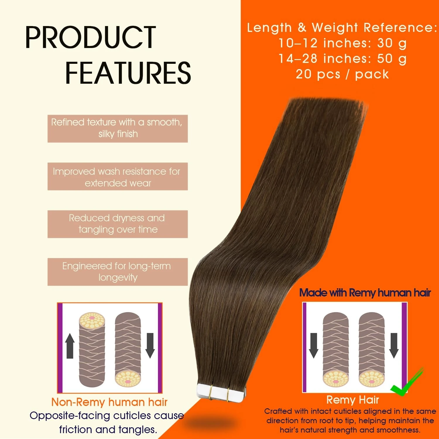 Full Shine Tape on Hair Extensions 20 or 40 Pcs Skin Weft Double Sided Tape 100% Real Straight Human Hair