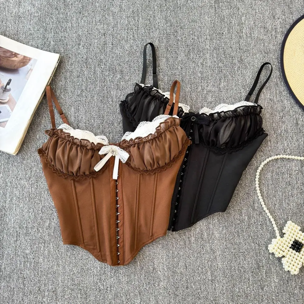 

Fashion Ruffle Lace Flower Camisole Bowknot Buckle Lace Corset Sleeveless Tank Suspender Vest Travel