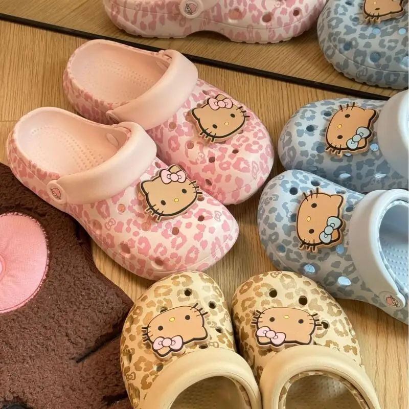 Sandals Hello Kitty Best Selling 2026 Popular Leopard Print Croc Shoes Women Summer Ins Cartoon Breathable Cute Slippers Gift