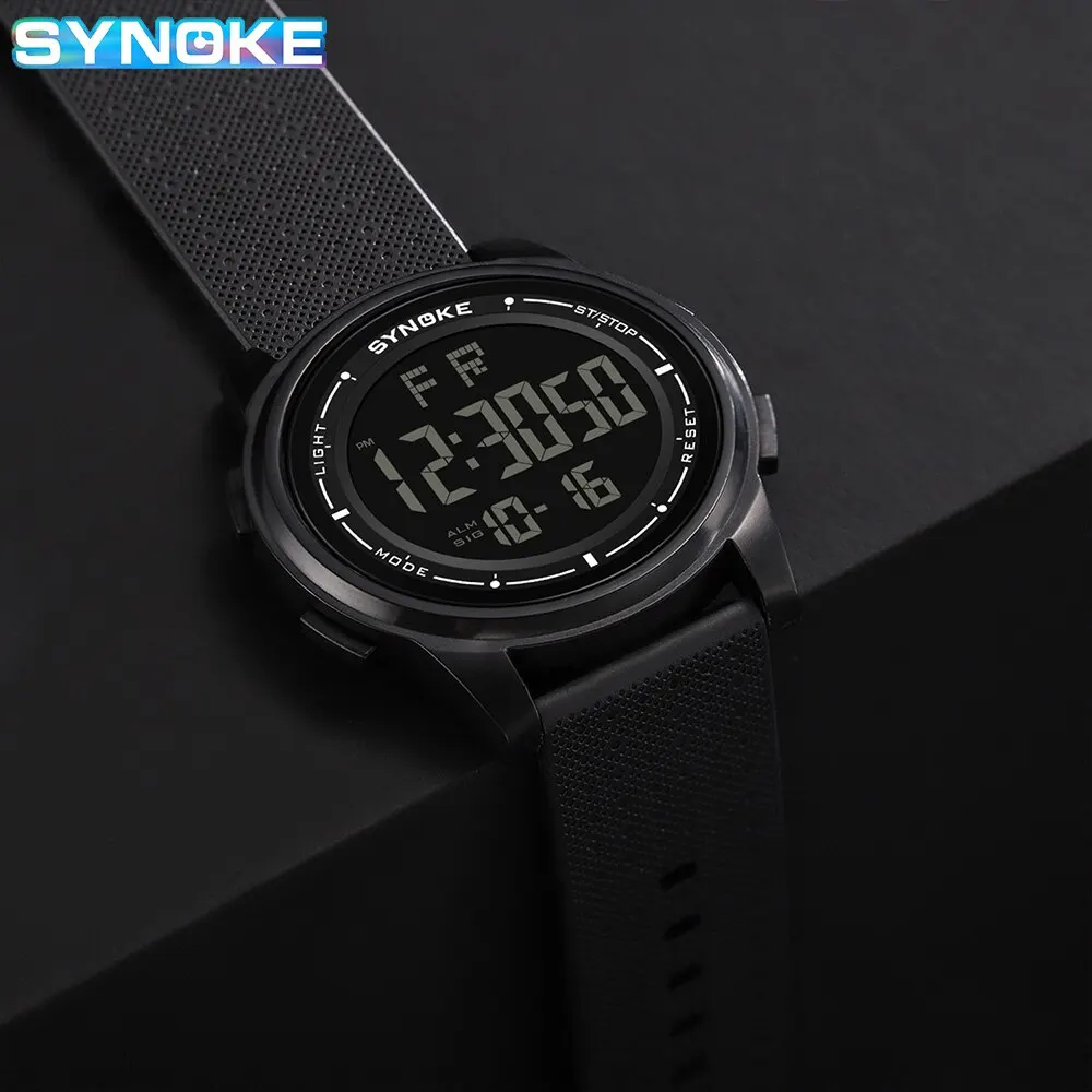 SYNOKE Men Outdoor Sports Multifunctional Waterproof Thin Design Large Screen Display Luminous LED Digital For Men Fashion