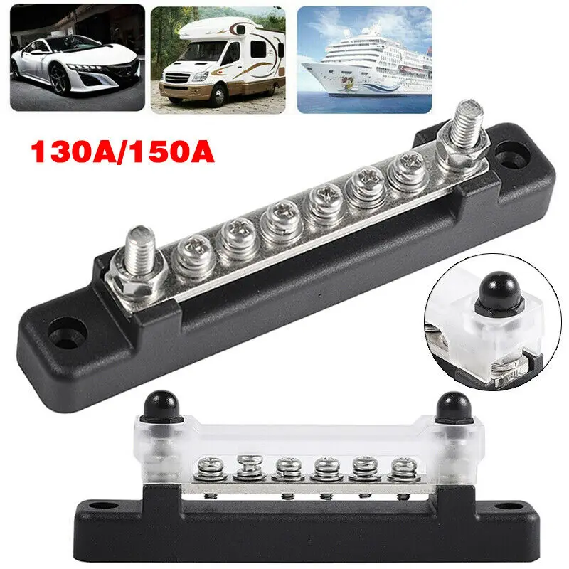 

6/12 Terminal Bus Bar with Transparent Cover 130A AC/ 150A DC Power Distribution for Car Boat Marine Caravan RV XF-BB001C-6P