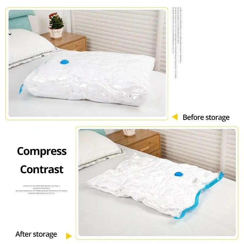 Reusable Vacuum Bag and Pump Cover for Clothes Storing Large Plastic Compression Empty Bag Travel Accessories Storage Container