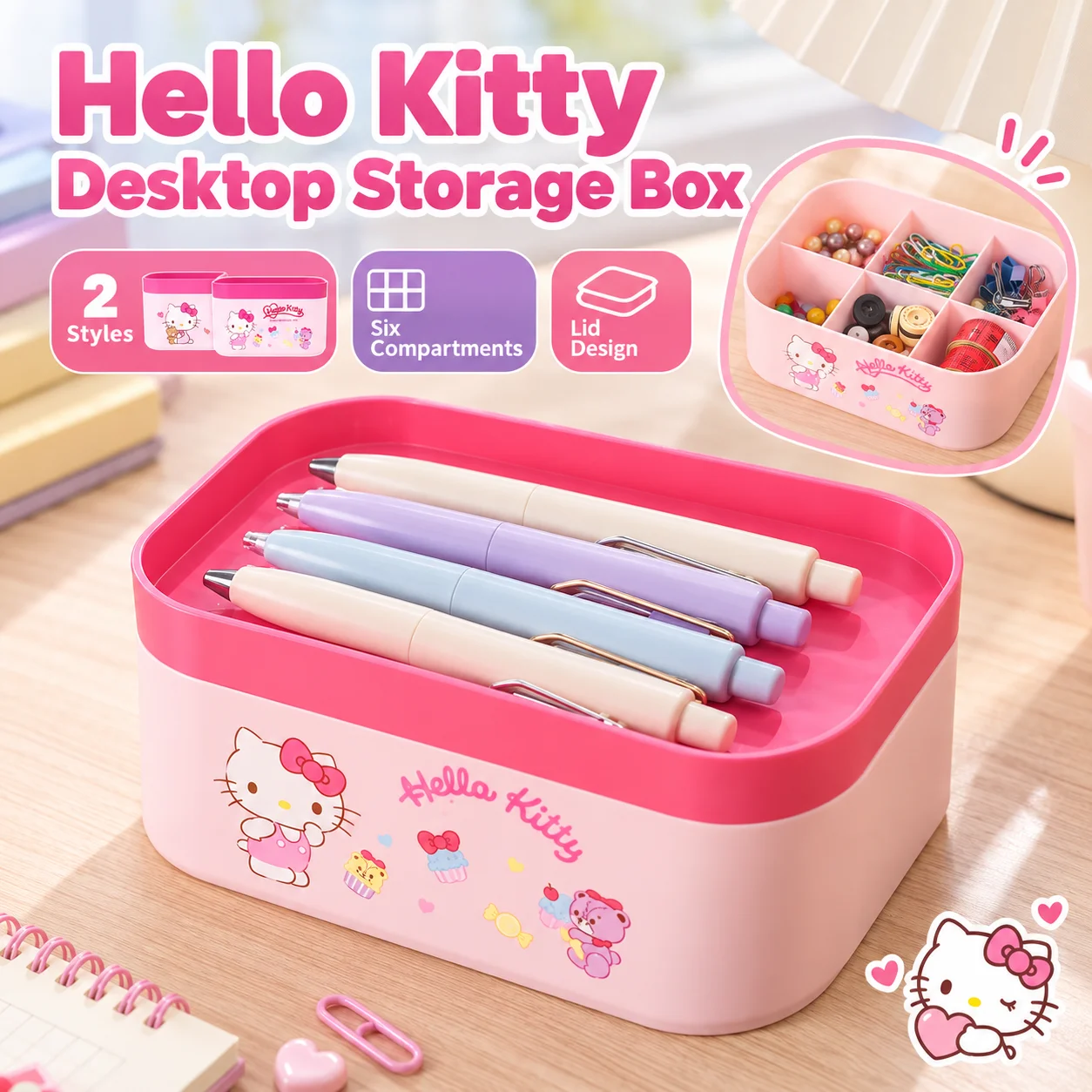New Sanrio Hello Kitty Desktop Multi Compartment Storage Container Hair Accessories Organizer Girls Desktop Organizer Cute Gift