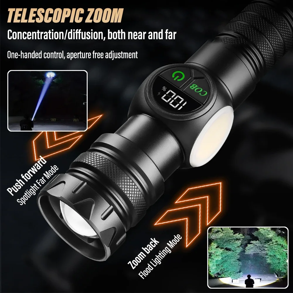 Powerful LED Flashlight Long Range Zoom White Laser with Tail Strong Magnetic Aluminum Alloy Outdoor Camping Torch Lantern