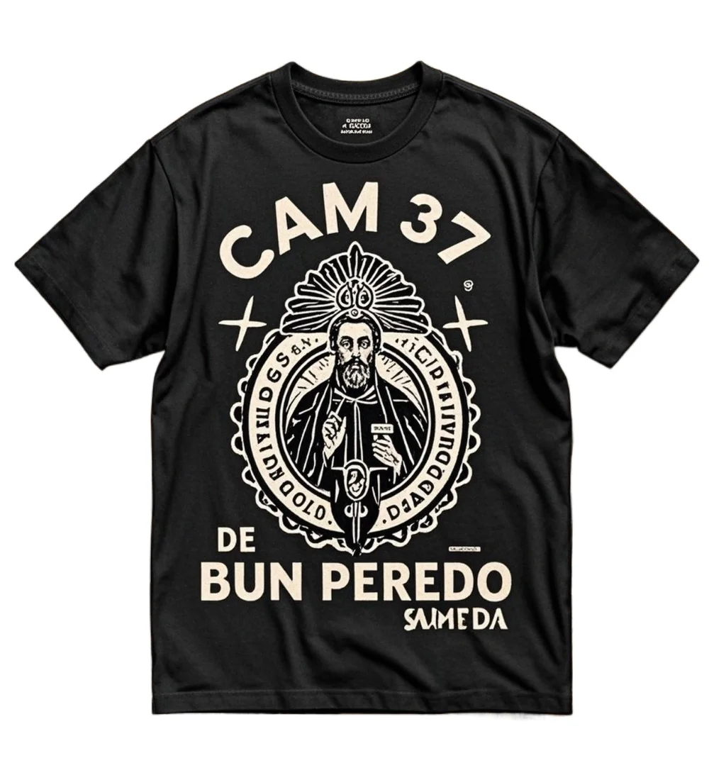 

Summer short-sleeved round neck men's T-shirt, Cam37de San Diego Buen Peregr37Compostela Spain St James, 100% cotton.