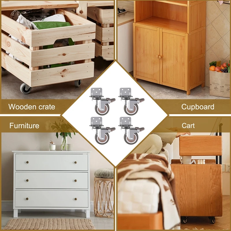 Ruedas de montaje lateral, ruedas para muebles de 2 pulgadas, Juego de 4 ruedas de goma en forma de L, parte superior giratoria de bloqueo de 360 grados, paquete de 4