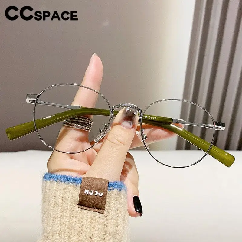 57243 Women Metal Optical Spectacles Frames Vintage Superfine Anti Blue Light Computer Eyeglass High Quality Acetate Glasses