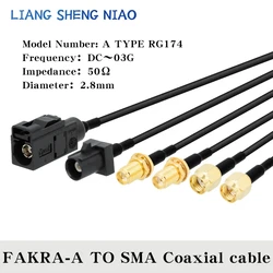 Conector de cabo coaxial macho e fêmea RF, RF Crimp para antena GPS, Universal A Type para cabo macho SMA, FAKRA A Type para RG174