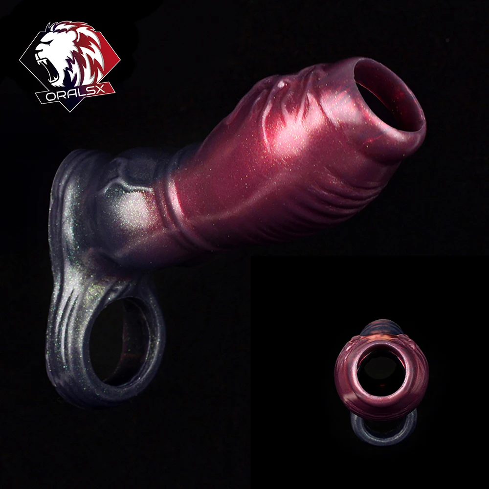 ORALSX Silicone Dog Knot Penis Sleeve With Anti-drop Ring Dildo Girth Extender Device Fantasy Sex Toys For Adult Men Pleasure