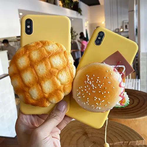 Decompression Ham Burger IPhone 12 15 Pro Max Phone Case IPhone 11/Xr/8plus Funny 6s/se/11p Pineapple Bread 14 13 Phone Case