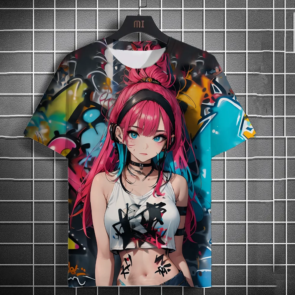 Men\'s T-Shirts Anime Character Graffiti Tee 3D Sexy Beauty Print Poster Style T Shirt Trend Men/Women Short Sleeve Y2k Tshirt