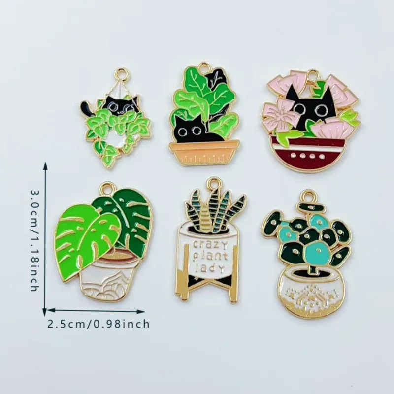 10pcs Cactus Plant Oil Drop Alloy Jewelry Accessories DIY Pendant Keychain Earrings Necklace Hair Accessories Pendant view 6