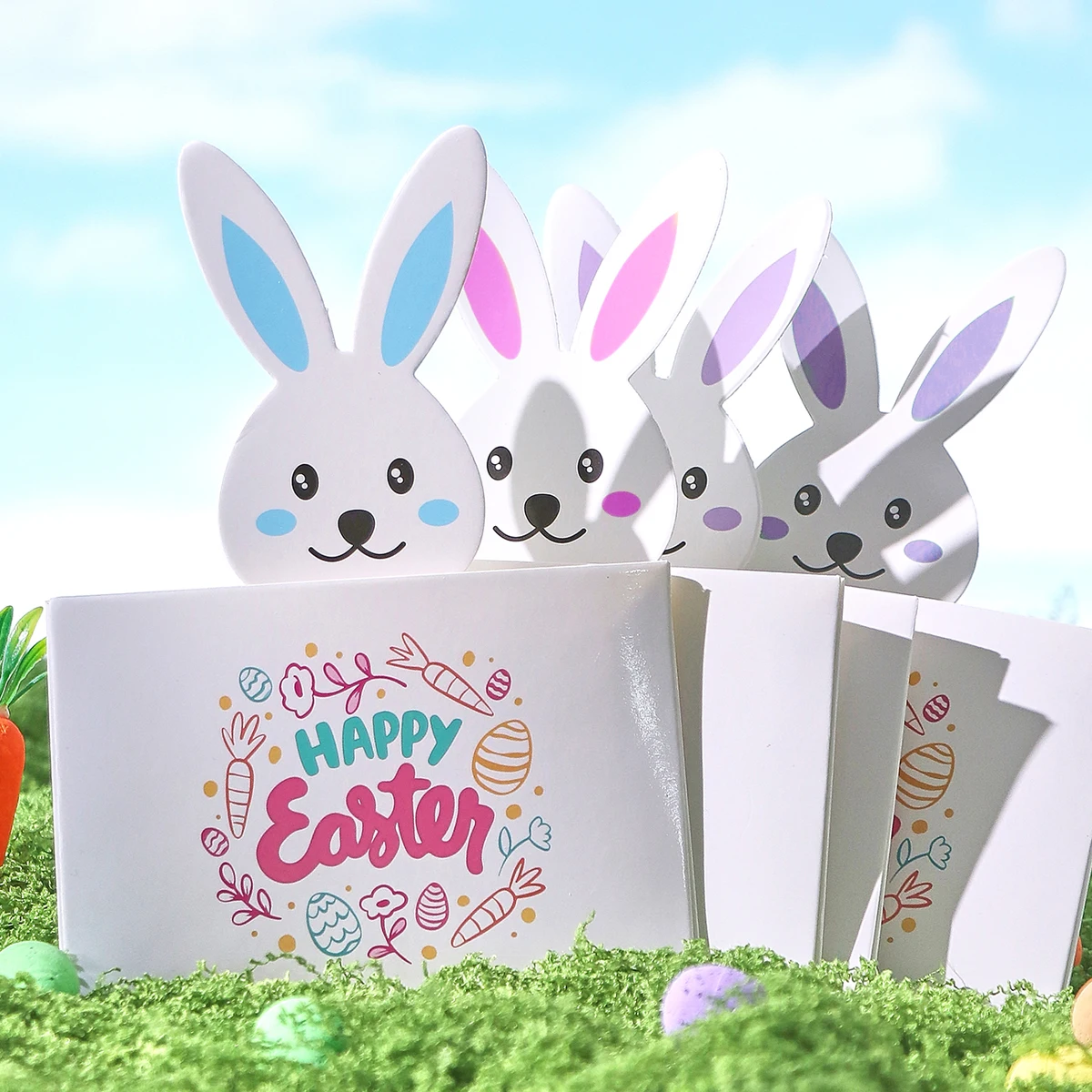 5-Piece Set of Colorful Easter Bunny Pattern Greeting Cards, Holiday Party Favors, Easter Decorations, Easter Gifts, Easter Centerpieces, Home Decor, Table Decorations, Easter Party Supplies, Spring Party Decorations, Spring Decor, Easter Egg Hunt Party Supplies