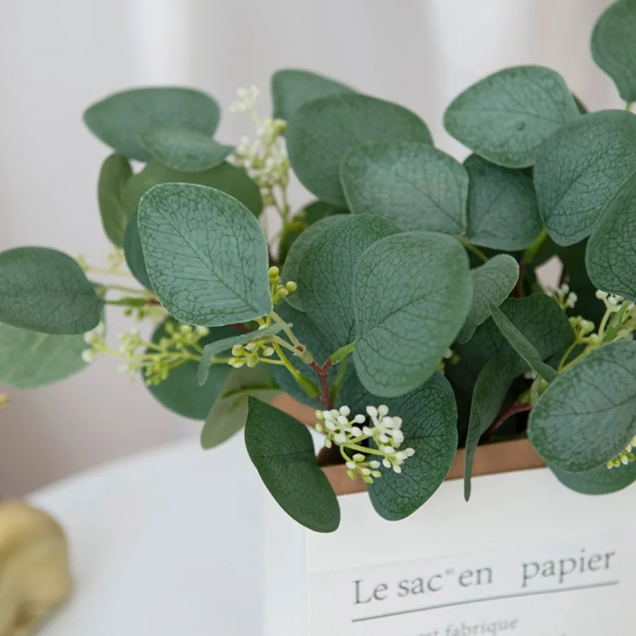 50 Stück Künstliche Eukalyptusblätter aus Seide für DIY Weihnachtsdekoration, Vasen, Scrapbooking, Blumen, Garten, Hochzeit, Partyzubehör – Detail 15