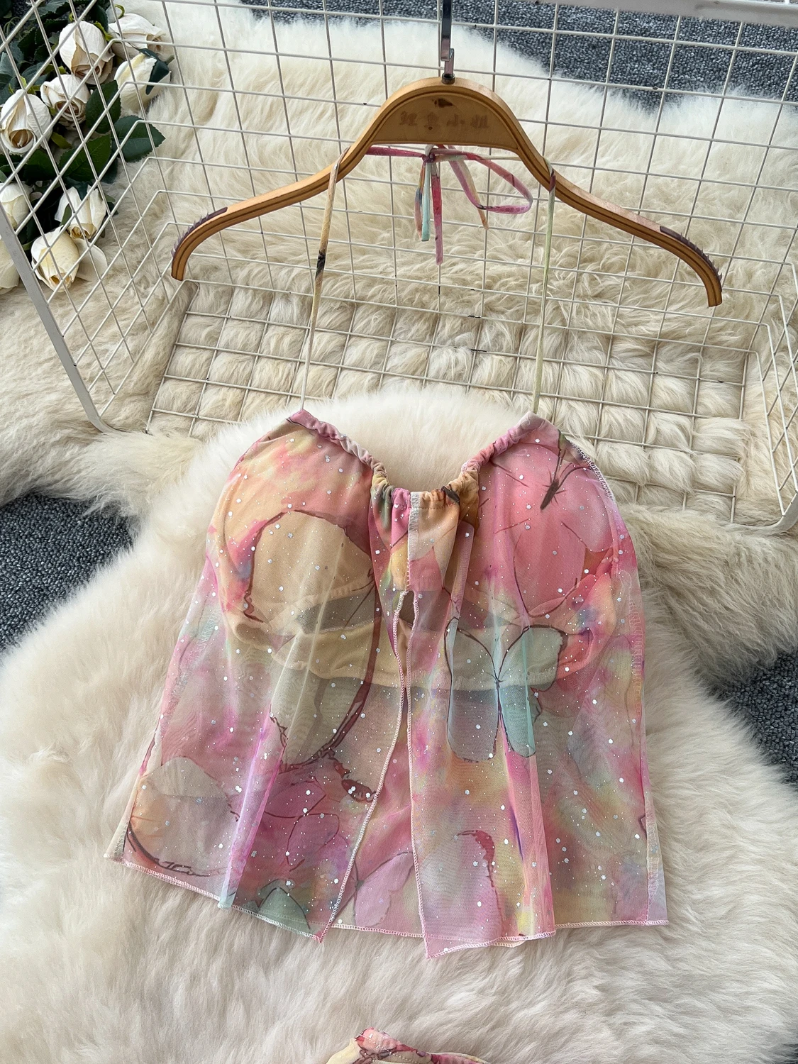 Setelan Pantai Motif Ombre Wanita Musim Panas Ter Ne Tube Top + Rok Panjang Pelangsing Pinggang Tinggi Dua Potong