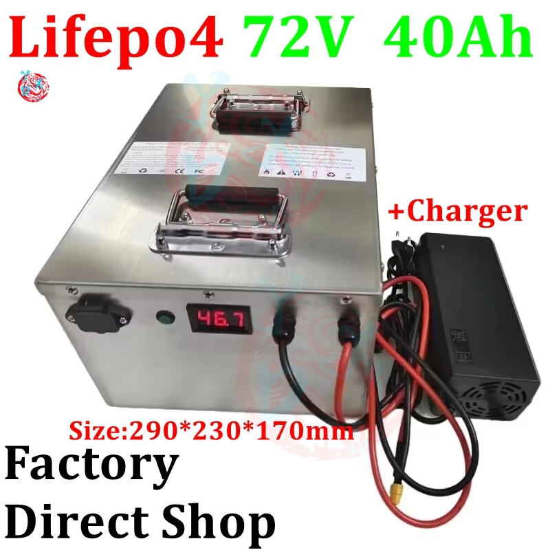 waterproof lithium 72v 40ah lifepo4 battery BMS 24S for 5000w 3500w bicycle bike scooter Forklift vehicle +5A charger