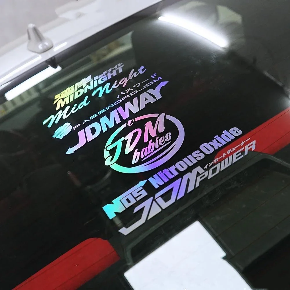 JDM Laser Rainbow JDM Midnight Car Sticker Motorcycle Auto Body Windshield Window Rear Trunk Helmet Decorative Accessories Decal