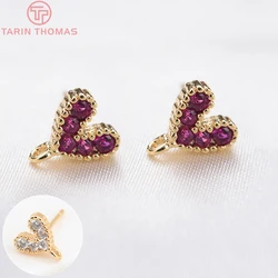 (2025)6PCS 7.5x8.5MM 24K Gold Color Plated Brass with Zircon Heart Stud Earring Jewerly Making Diy Jewelry Findings Accessories