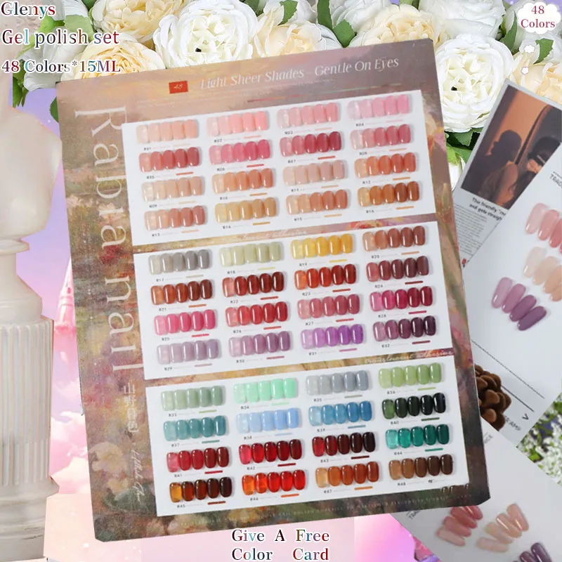 Glenys 48 color nail polish gel net red popular ice soaked gel color matching card factory direct sales nail salon varnish set