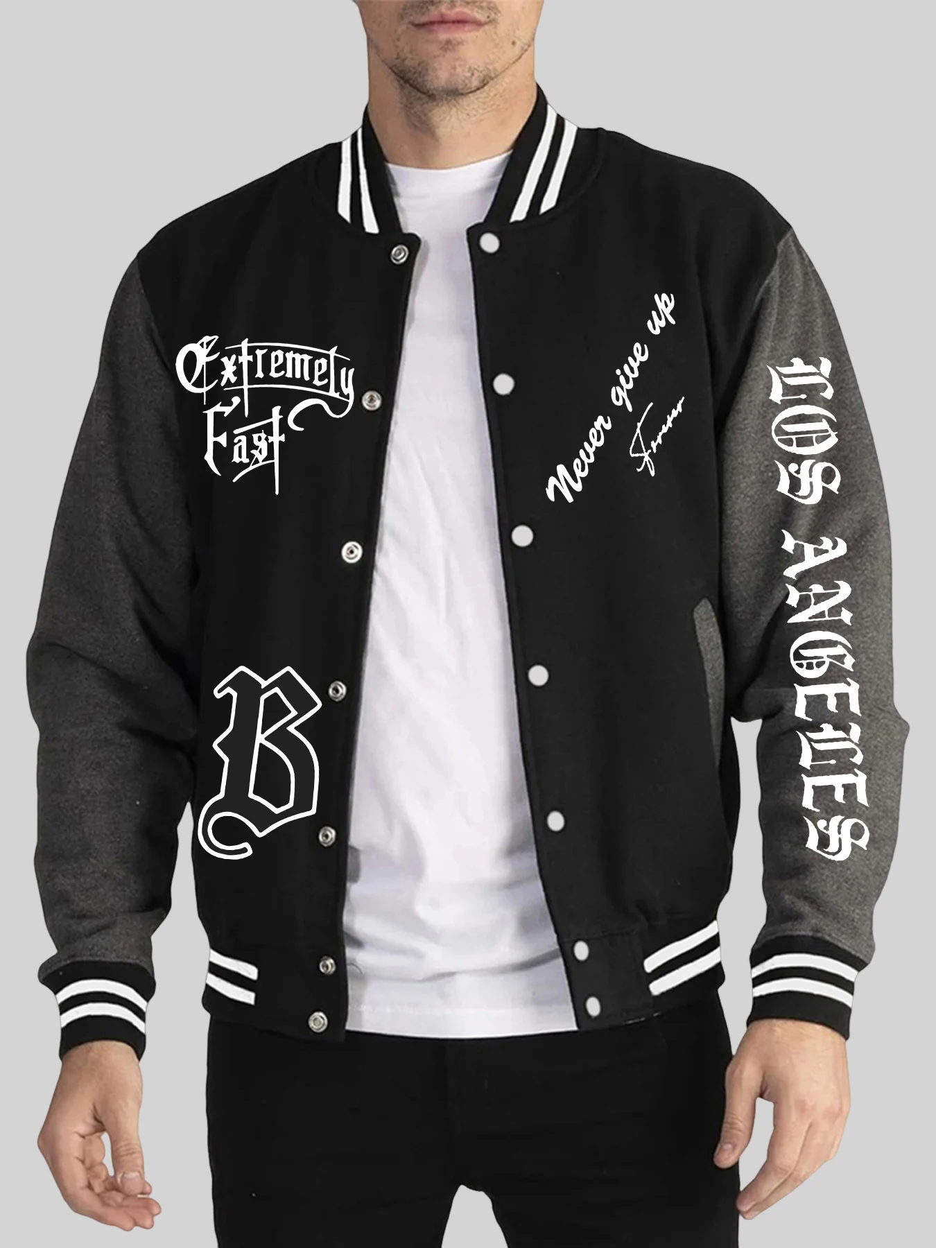 

Never Give Up Printing Men'S Autumn Winter Jackets Hip Hop Warm Tops Trendy Basics Baseball Uniform Fashion High Street Clothes