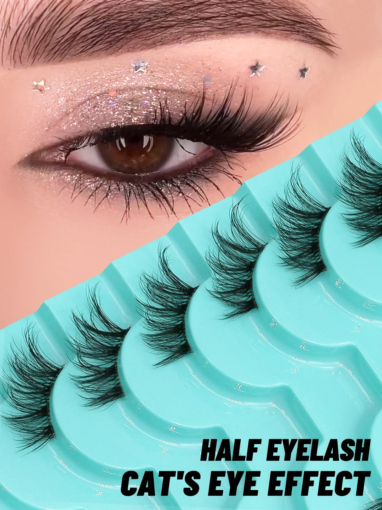 Groinneya meia cílios natural olhar extremidade alada cílios alongados naturais longo claro banda cílios olho de gato cílios