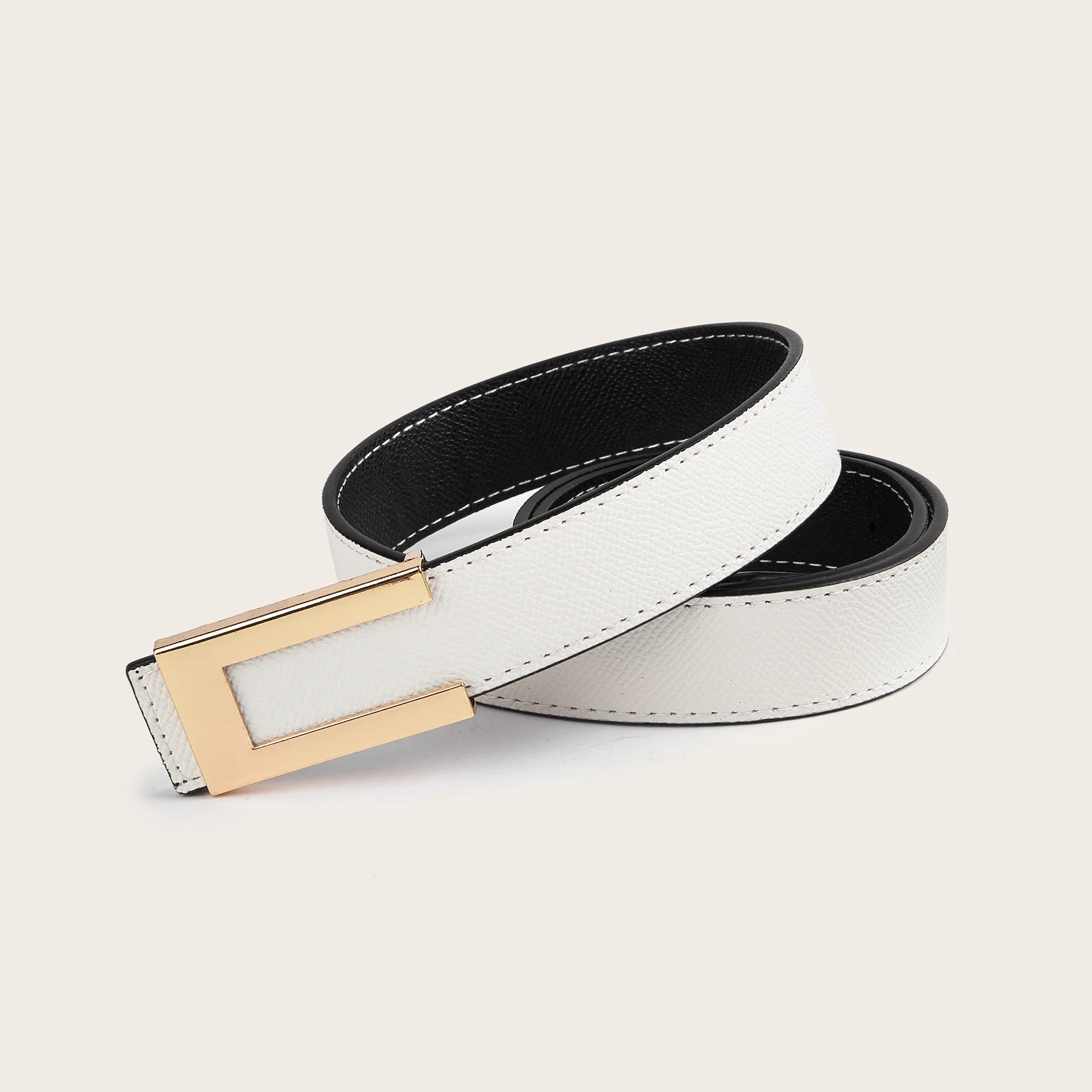 Nuevo cinturón de cuero con hebilla dorada de lujo para mujer, cinturones finos de Metal de piel de vaca a la moda, cinturones blancos y negros, pretina para vestido vaquero para mujer