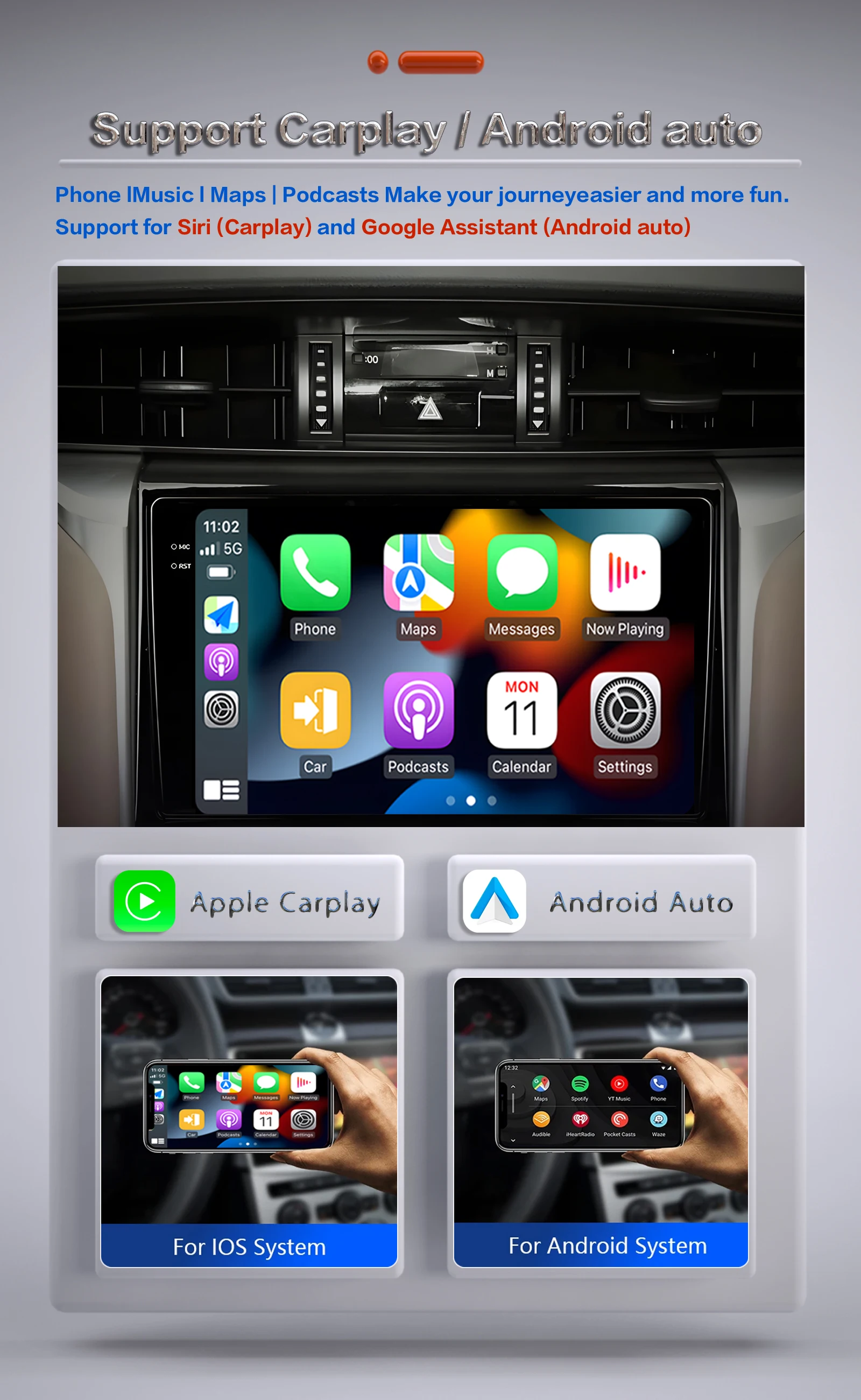 Auto Audio Per Toyota Fortuner 2 2015-2022 Multimediale Automotive Carplay Android Auto Wireless 8Core WIFI GPS Video Auto Stereo
