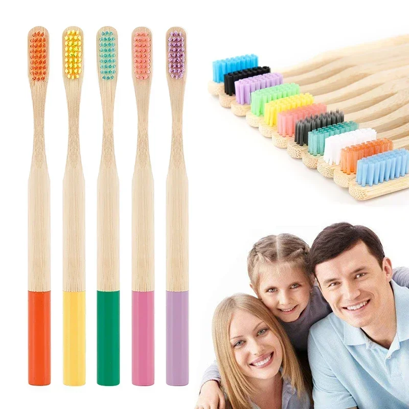 1PC Low Carbon Wooden Handle Tooth Brush Oral Care Teeth Whitening Eco-Friendly Natural Bamboo Charcoal Toothbrush Soft Bristle