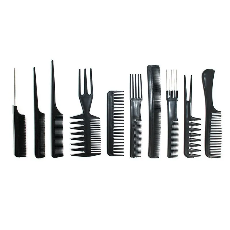 

10 Piece Hair Styling Comb Set Black Hairdressing Brush Barbers Anti-Static Barber Shop Supplies Wholesale