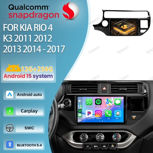 Imagen 1 del producto Radio de coche Android 15 para Kia Rio 4 K3 2011 2012 2013 2014-2017 Viedo Player QLED inalámbrico Carplay Auto 5G WIFI Qualcomm 4G LTE