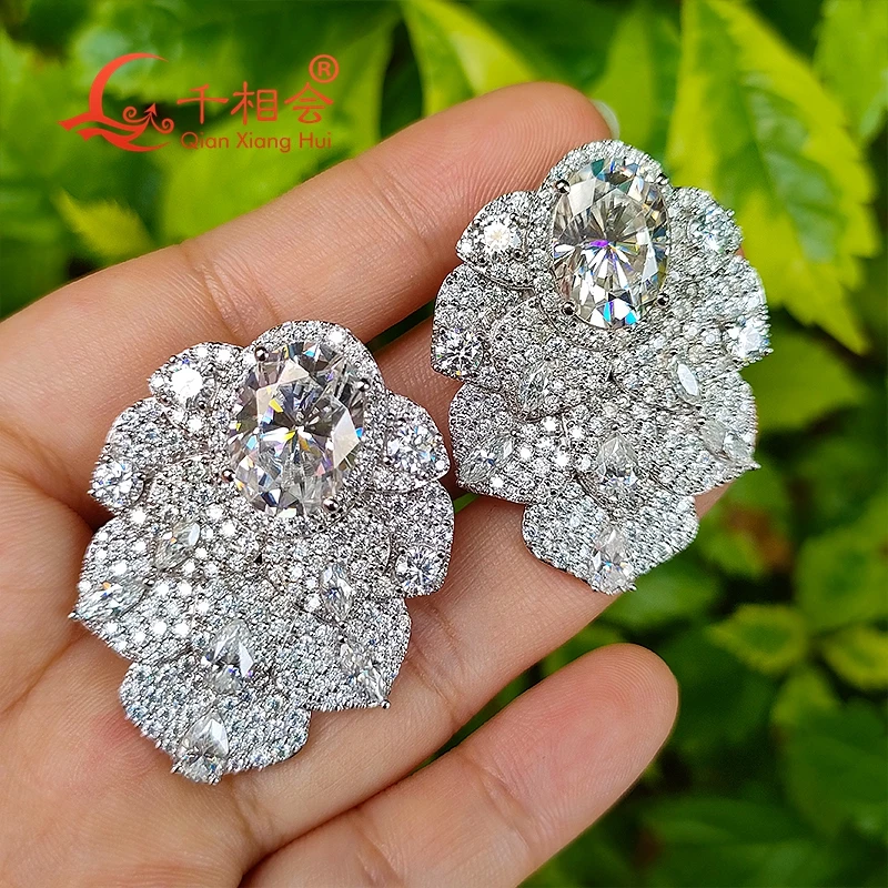 30*40mm Peacock hair earrings S925 rings earrings ear stud D vvs white moissanite stone earrings jewelry woman gift