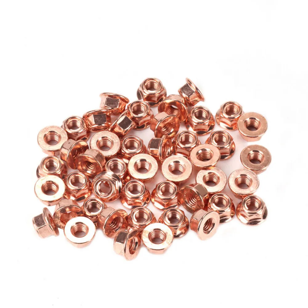 50pcs Copper Exhaust Nuts M8 SW13 Copper-plated Head Stud Lock Nuts Copper Bolt Screw Bolt Screw Turbo Exhaust Stud Hex