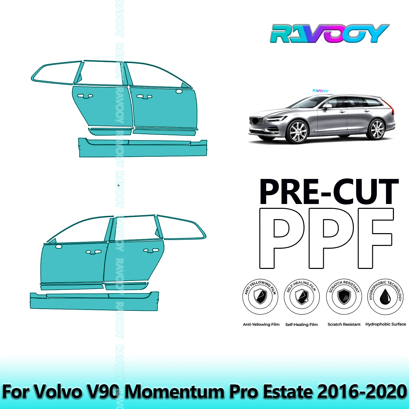 

For Volvo V90 Momentum Pro Estate 2016-2020 8.5mil Clear Matte Pre-Cut PPF Door & A/B Pillar Kit TPU Paint Protection Film Set