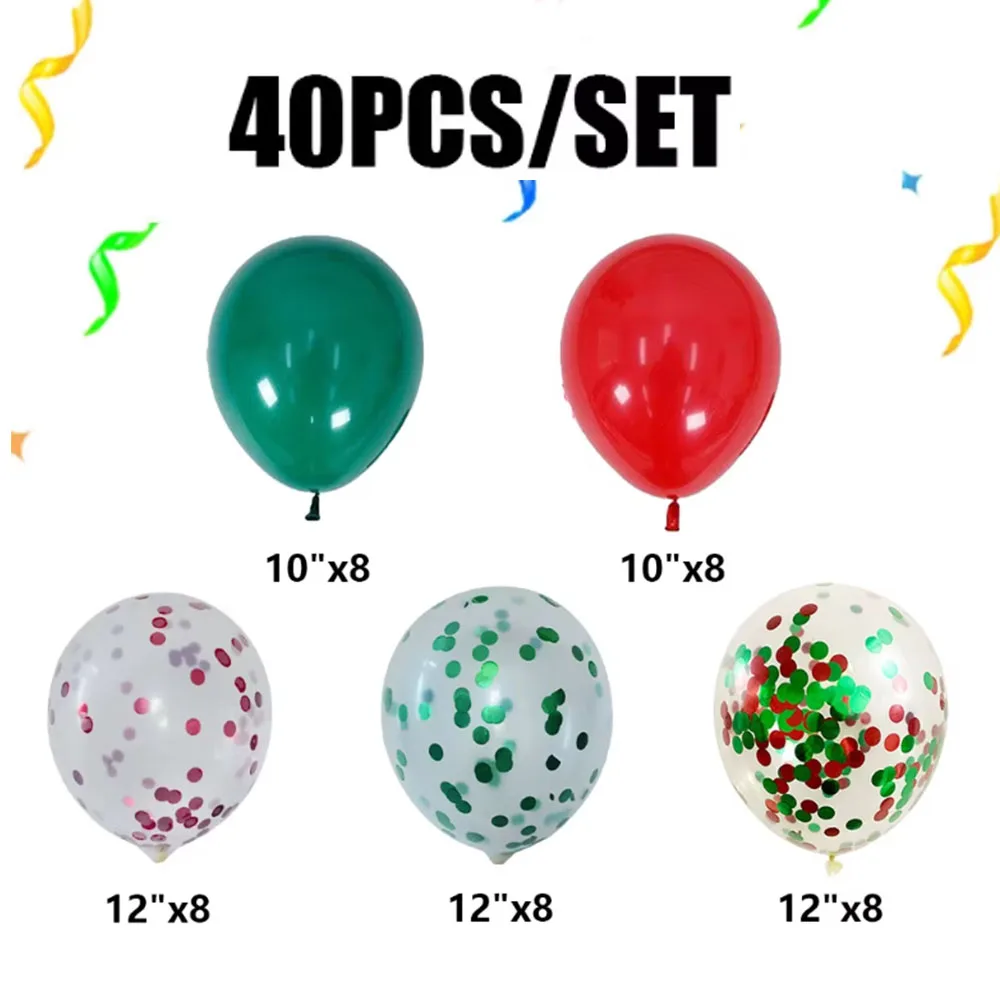 40 قطعة بالونات النثار الحمراء والأخضر عيد الميلاد بالون لعيد الميلاد اللون تحت عنوان حفلة السنة الجديدة استحمام الطفل لوازم حفلة عيد ميلاد