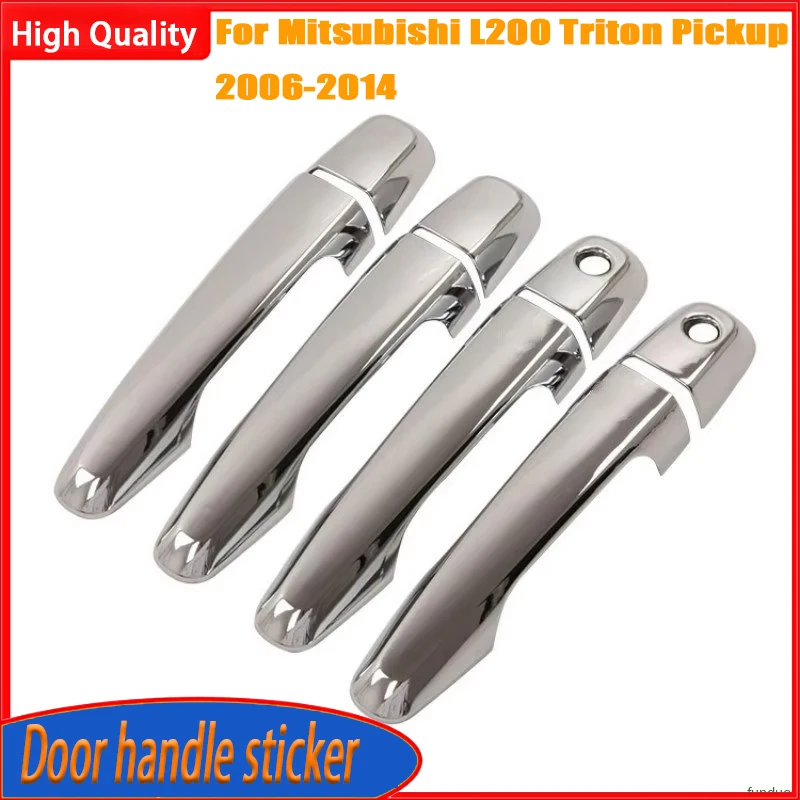 Carbon Fiber Chrome Car Door Handle Cover Styling Accessories For Mitsubishi L200 Triton Pickup 2006-2014
