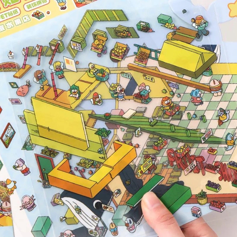 Adesivo paesaggio cartone animato a tema negozio di frutta subacquea Scena 3D Adesivo gioco giocattolo fai da te Festival Regalo di compleanno per bambini