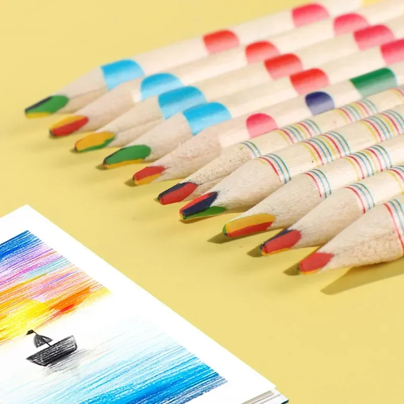 Lápices de colores arcoíris de piezas, papelería creativa, lápiz de cuatro colores, lápiz de cuatro colores del mismo núcleo para dibujar, suministros escolares de oficina, 10 unidades