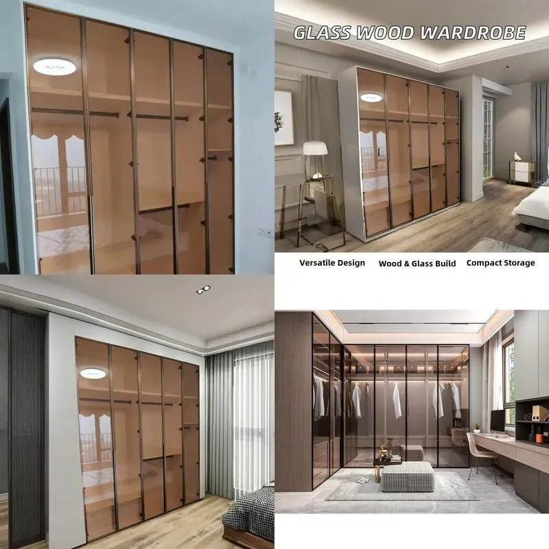 Modern Hanging Wardrobe Large Wood Frame Glass Shelf High Quality Bedroom Living Room Furniture