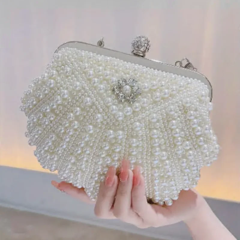 

YYW Pearl Shell Handbags New Female Shoulder Bags White Beaded Evening Party Clutch Bags For Women 2022 Trend Luxury Bolso Mujer