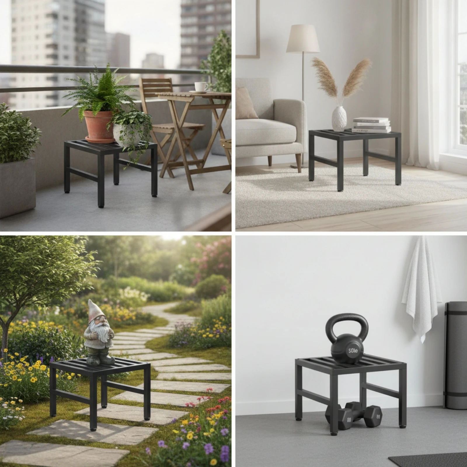 2 Pieces Metal Plant Stand Black Wrought Iron Plant Stand Square Planter Riser Weather Resistant Furniture Rustproof