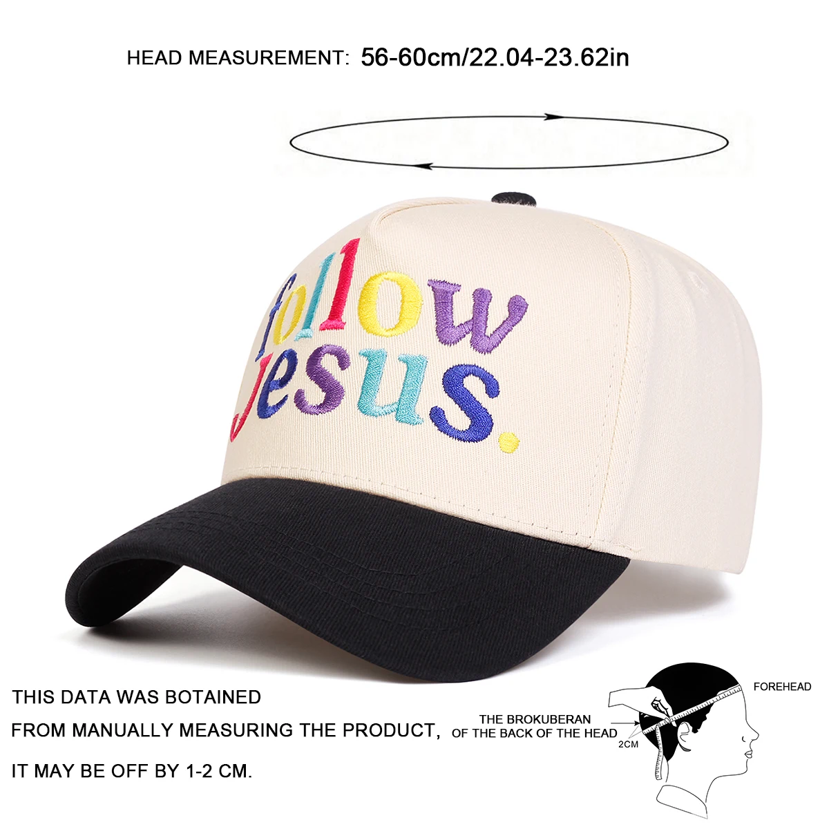 Unisex-Baseballmützen mit Aufschrift „FOLLOW JESUS“ mit Buchstabenstickerei, für Frühling und Herbst, verstellbare Freizeithüte für den Außenbereich, Sonnenschutzhut, Sportmütze – Detail 5
