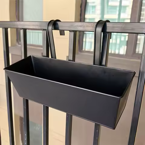 Hanging Flower Pot Rectangular Railing Planter with Drainage Hole 16 Inch Planter Box with Hooks for Balcony Porch or Deck