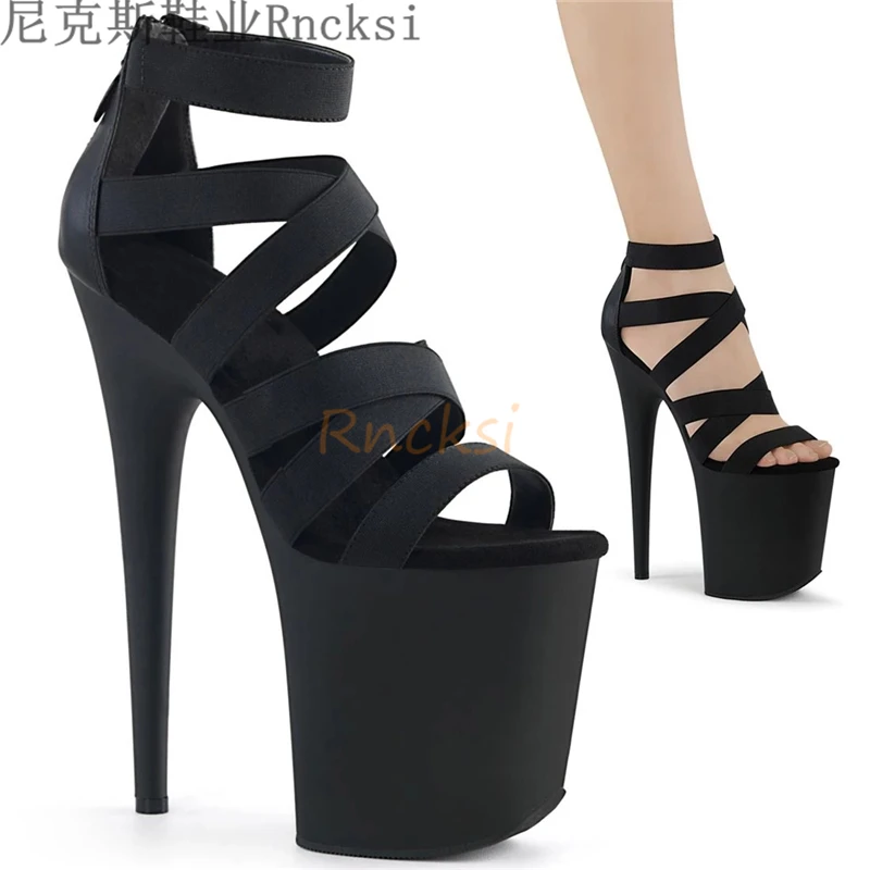 Rncksi fashion hot 20cm sandals, uppers, elastic women's shoes, pole dancing nightclub performance shoes size34-46