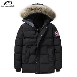 MaiDangDi Winter Hooded Fur Men's Outerwear Cotton Jacket Warm Comfortable Loose Plush Thick Cotton Jacket for Men Big Size 8XL