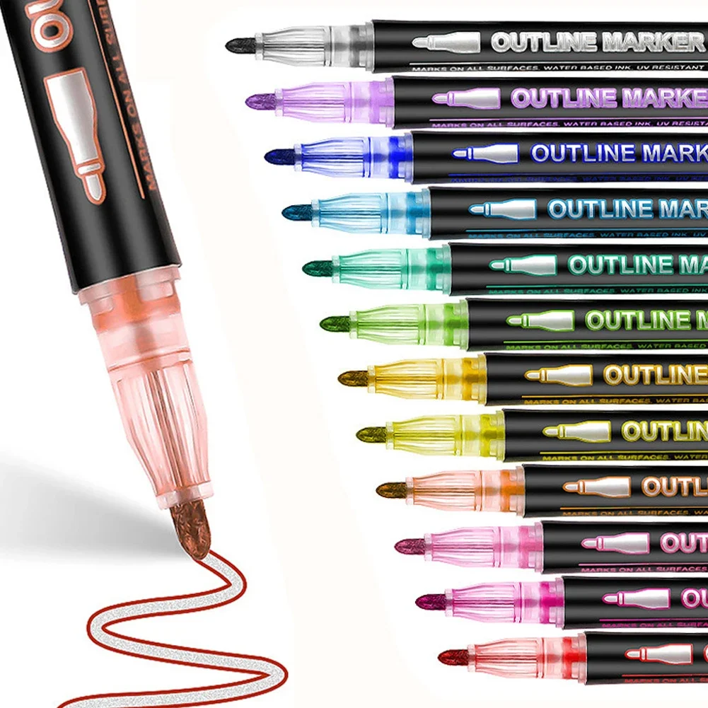 8/12/24 Pcs Hightlight Pen Art Line Pen Outline Marker For Manga Crafts Scrapbooking School Stationery Supplies