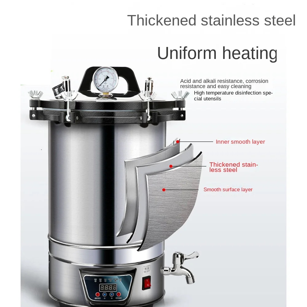 12L/18L/24L Automatic Sterilization Autoclave Pot LCD High Temperature Pressure Surgical Medical Tool Steam Sterilizer