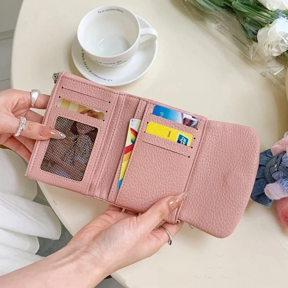 

Fashion Zipper Short Wallets Solid Color Large Capacity Coin Purse Soft Leather Money Bag Women