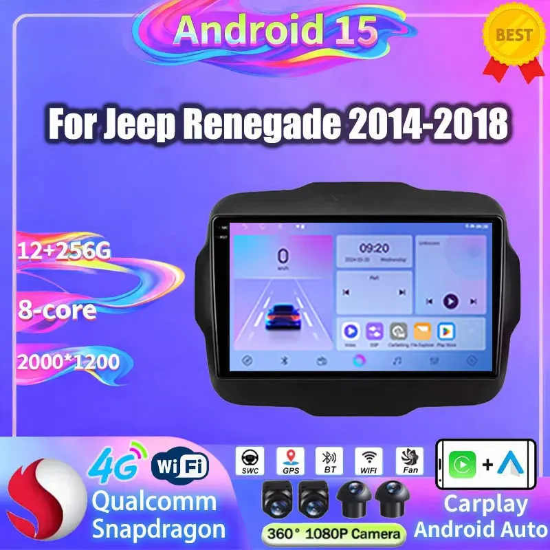Radio para Auto Jeep Renegade 2014 2015 2016 2017 2018, Navegación GPS, Android Auto, Reproductor Multimedia Estéreo, QLED, 5G, Wifi, Bluetooth