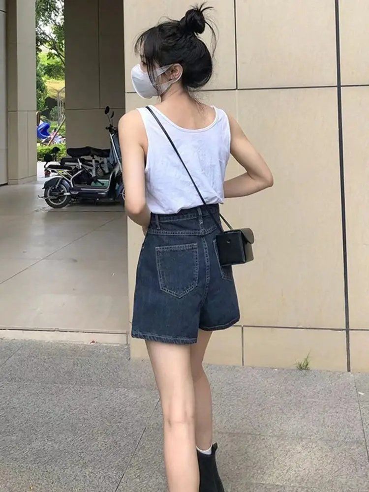 Mini Denim Skirts Women A-line High Waist Slim Button Zipper Simple New Solid Korean Style Plus Size Vintage Fashion Chic Casual